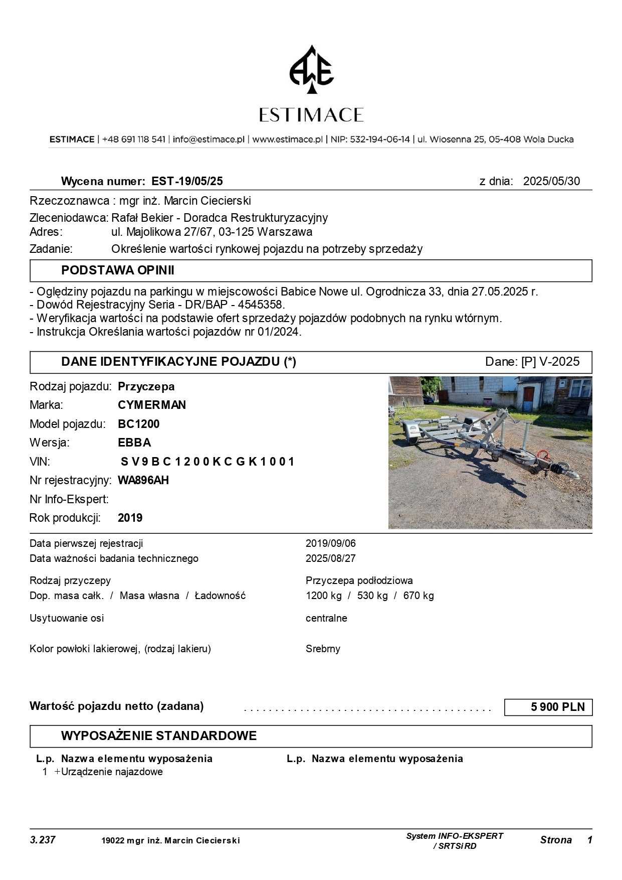 Syndyk sprzedaje (-10%): Przyczepa podłodziowa CYMERMAN BC2500 (2022)