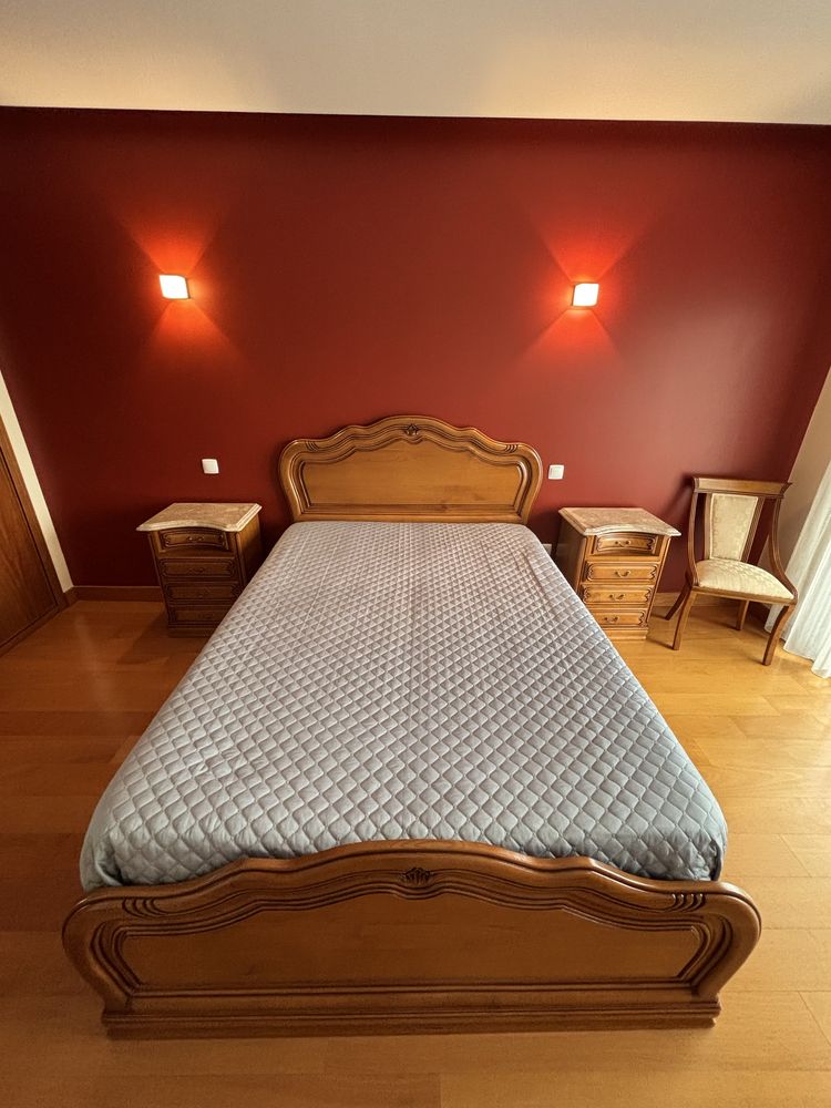 Conjunto Quarto Completo Madeira Maciça + Cama 140x190 - Colchão Novo