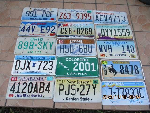 Tablice rejestracyjne oryginalne USA 15 tablic-15 stanow.