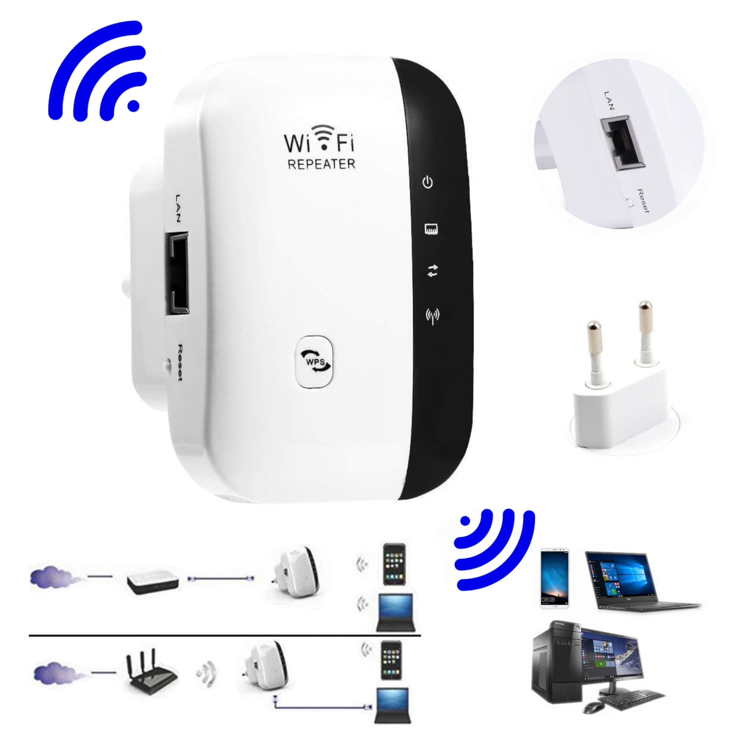 Wzmacniacz sygnału WIFI REPEATER LAN 300Mbps internetu bezprzewodowego