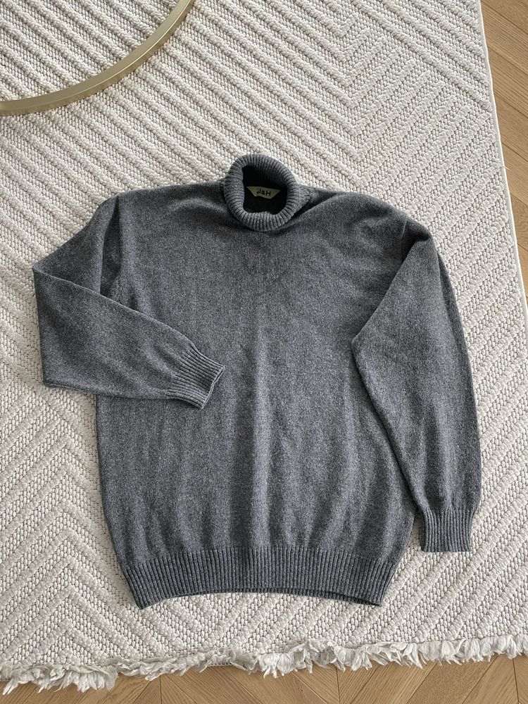 Gruby sweter z golfem szary męski golf melanż J&H XL wełniany wełna