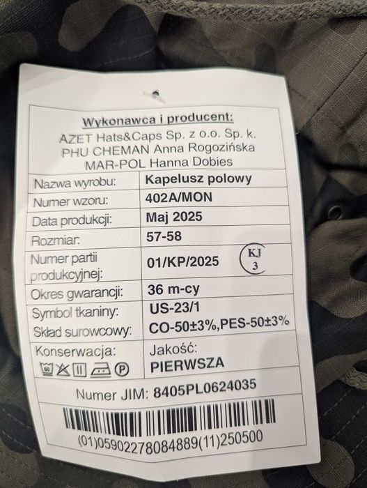 Kapelusz polowy rozmiar 57-58 wzór 402A/Mon