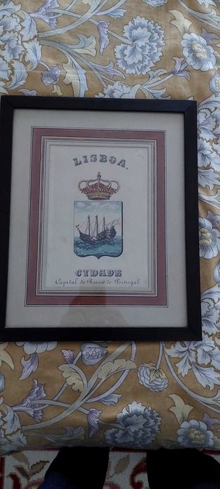 Antiga  Gravura 1860 Brazao Lisboa