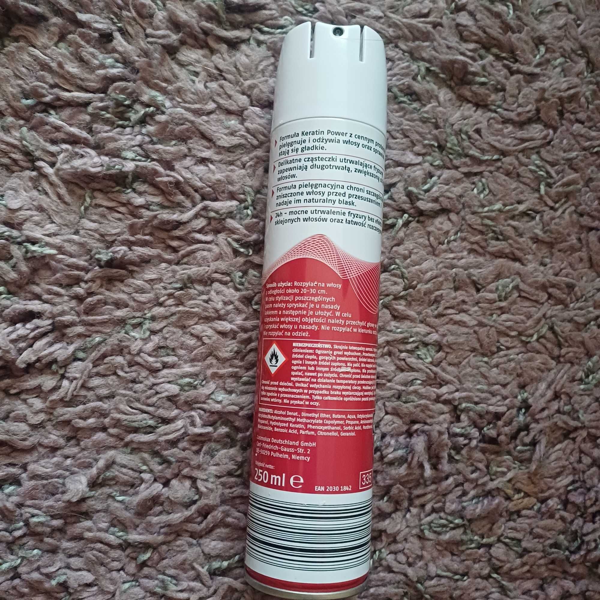 Lakier do włosow z keratyną 360ml moc 3 Cien