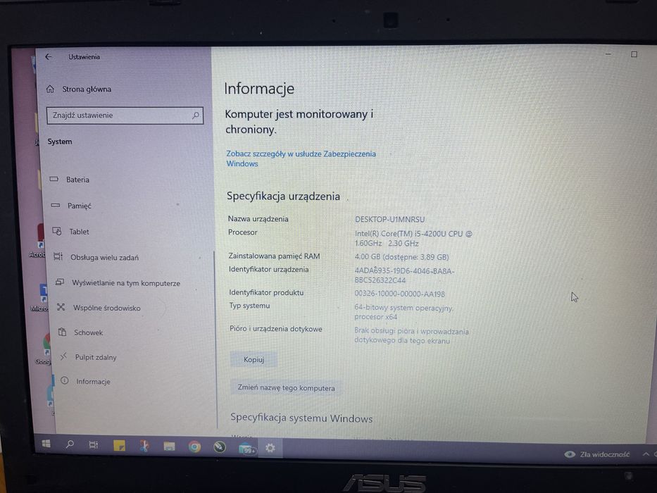 Laptop Asus 15,6” 1.60GHz 2.30GHz 4GB sonic master