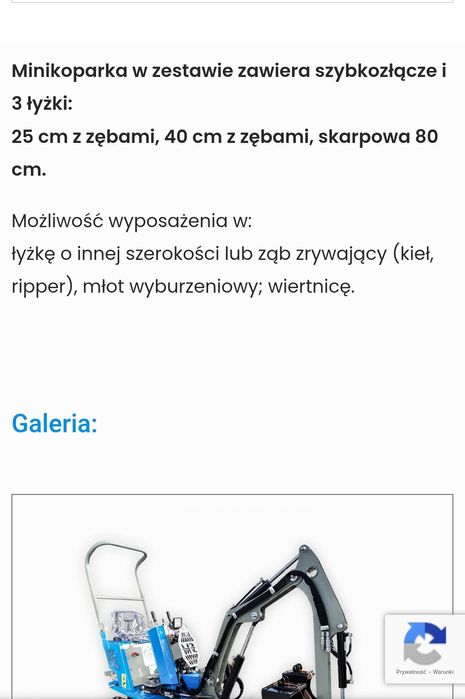 Minikoparka./Polska / 670kg/2018.zamiana
