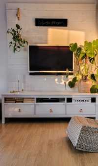 Biała szafka komoda drewniana pod tv rtv Ikea Hemnes 182x47.5x56cm