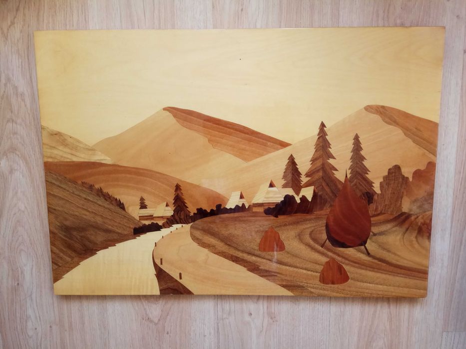 Картина панно маркетри лак дерево ссср 70-е годы винтаж