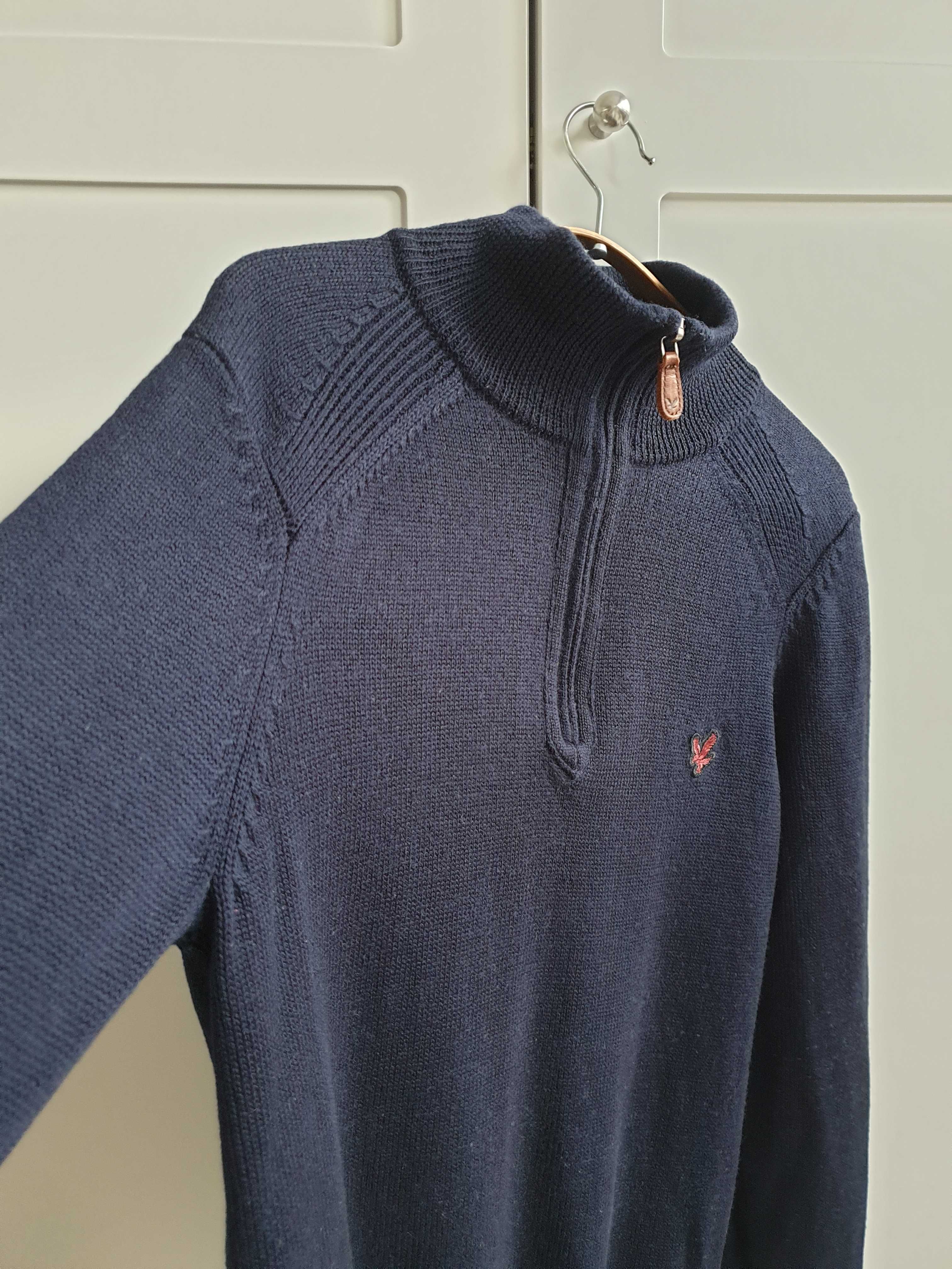 Granatowy sweter golf półgolf M Lyle&Scott 100% wełna merino wełniany