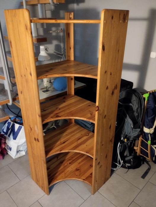 Regał drewniany lite drewno narożny 5 półek