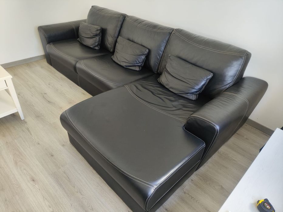 Chaiselong em couro natural preto