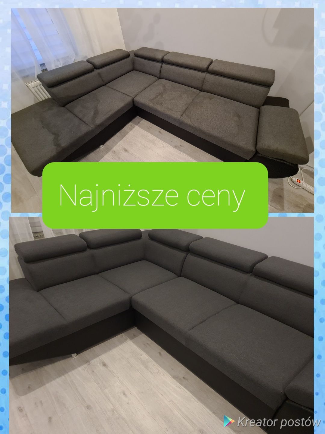 Pranie tapicerek podsuszanie czyszczenie  ozonowanie pomieszczeń