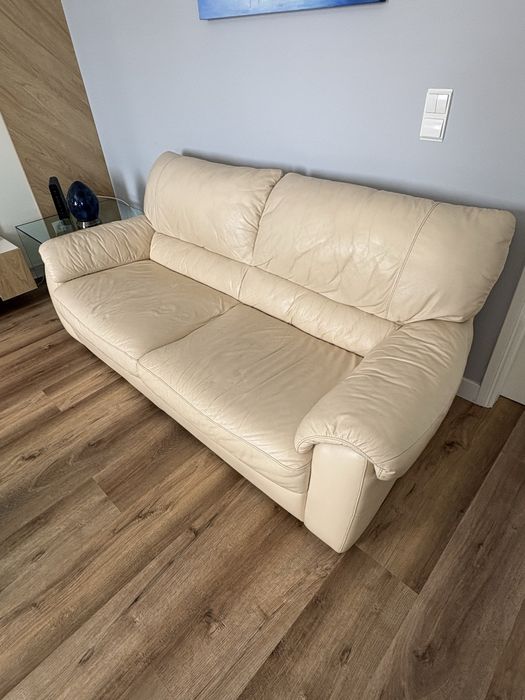 Sofá de pele 3 lugares beje Divani & Divani