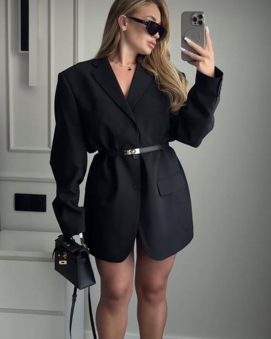 Чорний оверсайз піджак блайзер пиджак жакет на підкладці батал 52 54