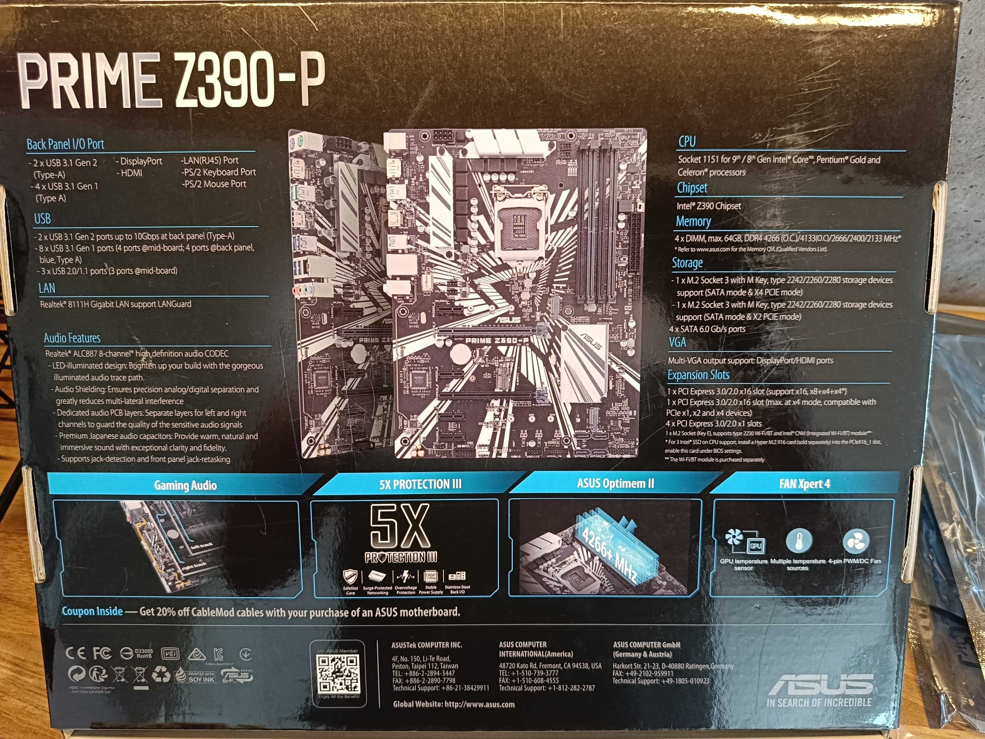 Asus PRIME Z390-P płyta główna + gratis odbiornik Bluetooth