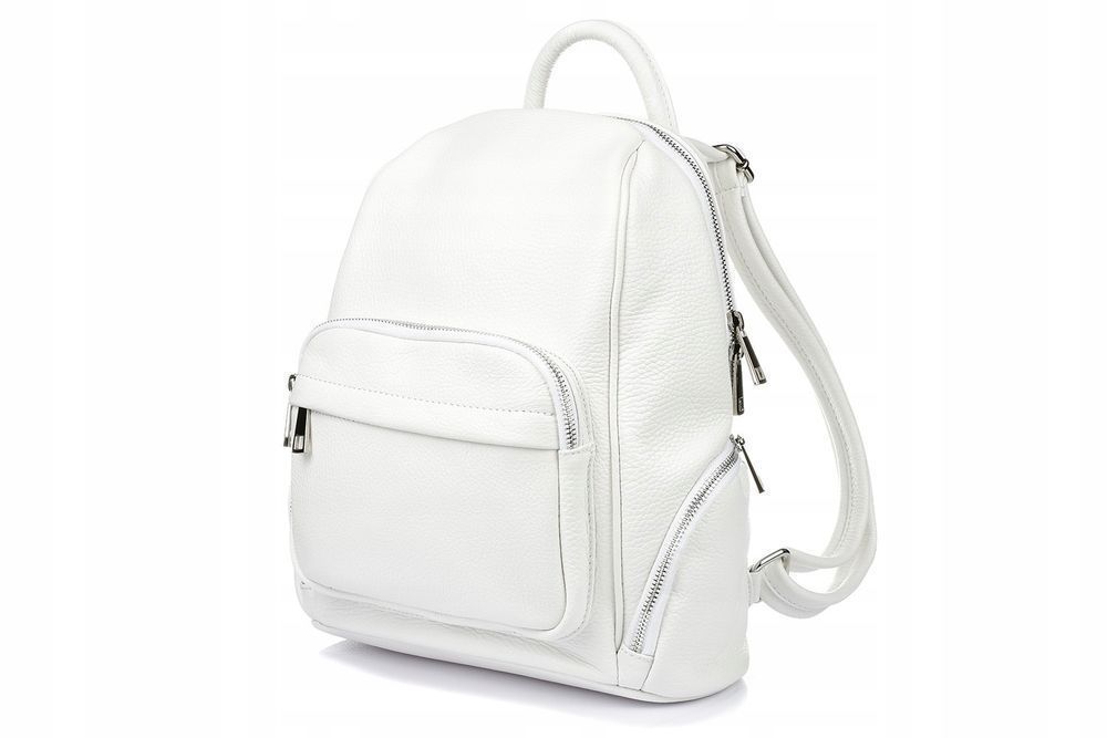 Plecak Skórzany włoski damski duży elegancki modny stylowy biały nowy