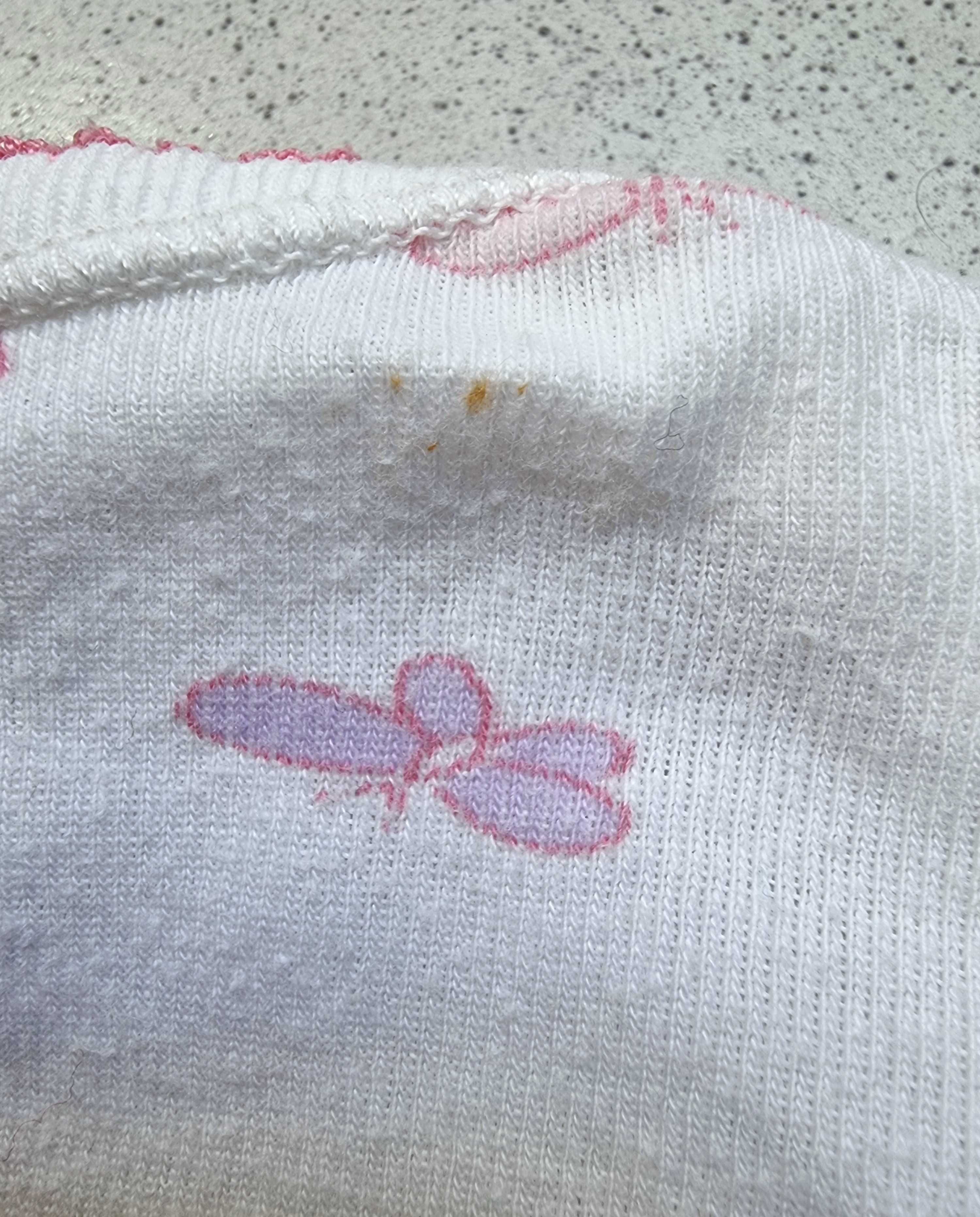 Camisola branca com borboletas rosa 100% algodão, 3 meses