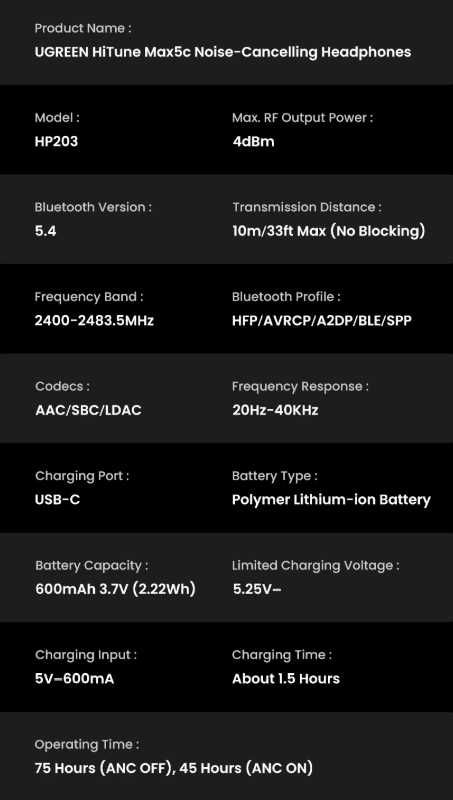 Навушники Ugreen HiTune Max5c Hi-Res Audio / ANC / Bluetooth наушники