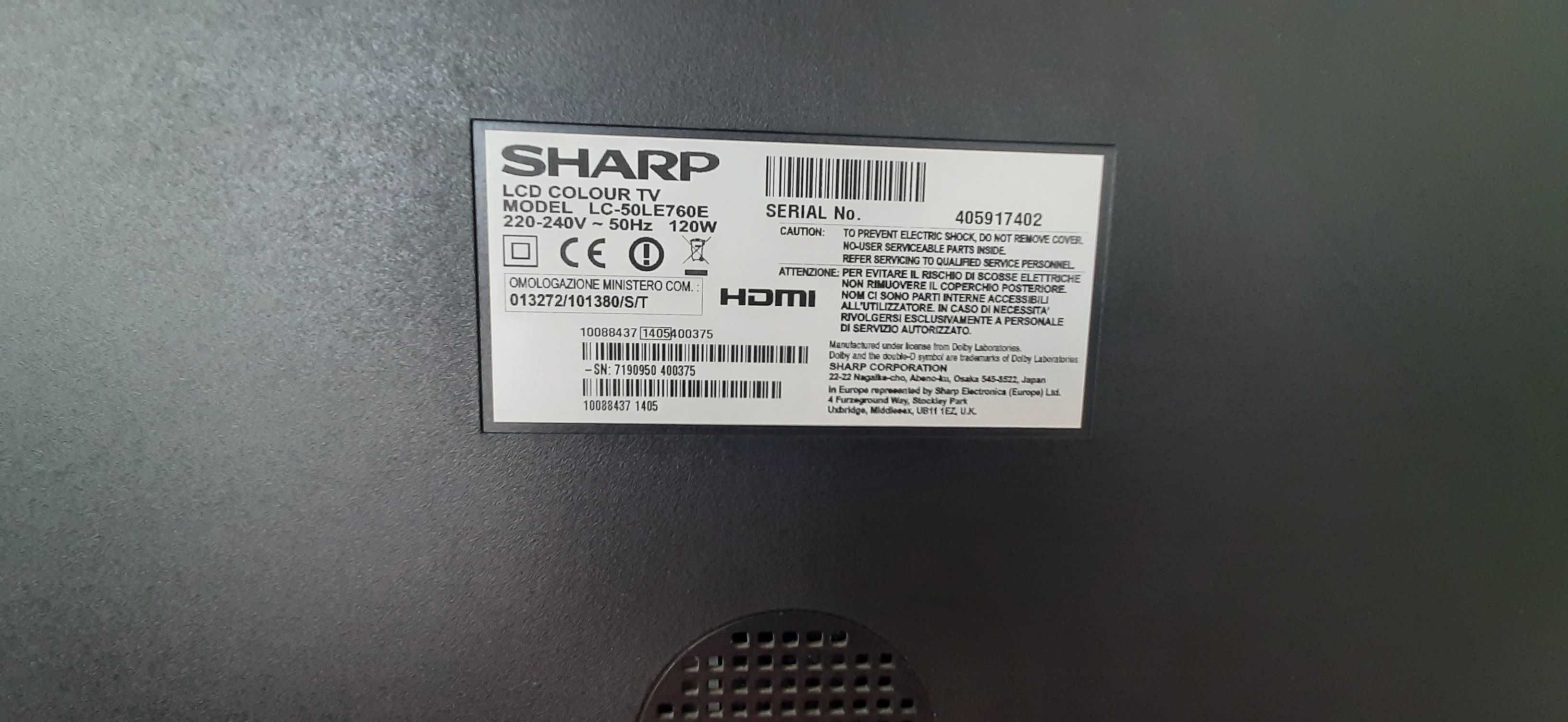 TV LCD Sharp LC-50LE760E 50 CALI uszkodzony!