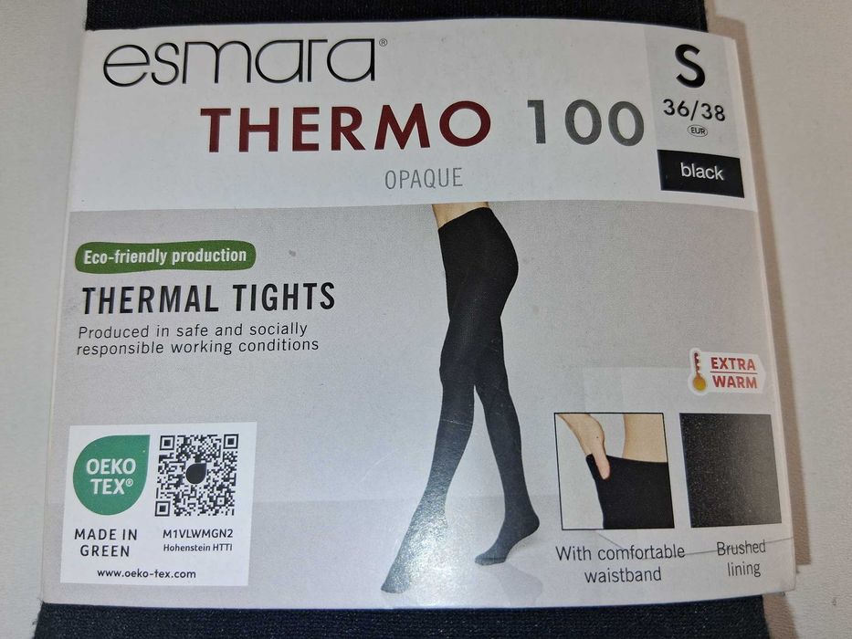 A180 Rajstopy Damskie Esmara Thermo 100 Czarne Ocieplane Rozm. S 36/38