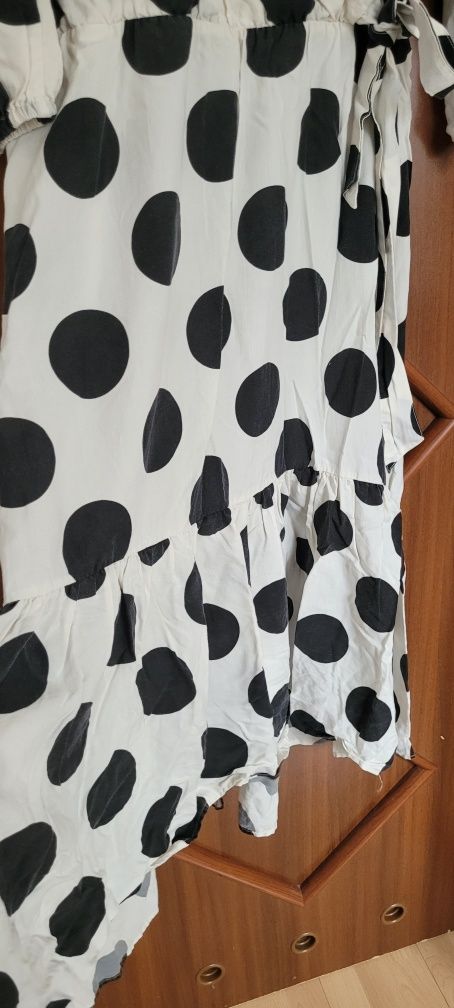 H&M XL viral sukienka maxi w grochy lyocell