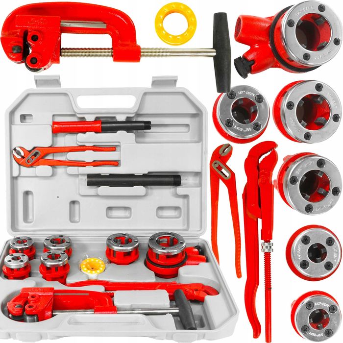 GWINTOWNICA RĘCZNA DO RUR Z Grzechotką Narzynkami Narzynka Klucz 10El.