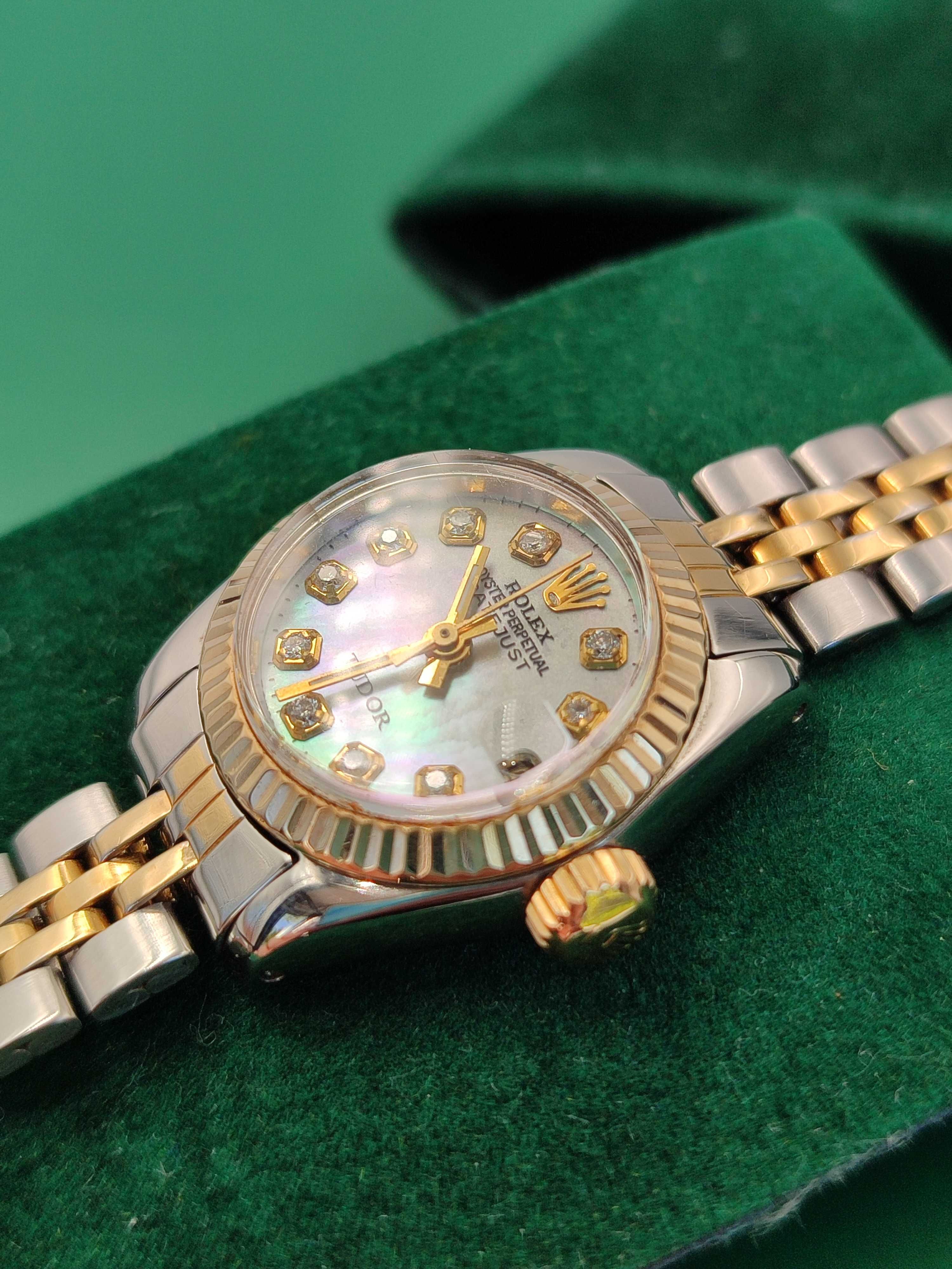 Damski Tudor Rolex Oyster . Diamenty Masa Perłowa.