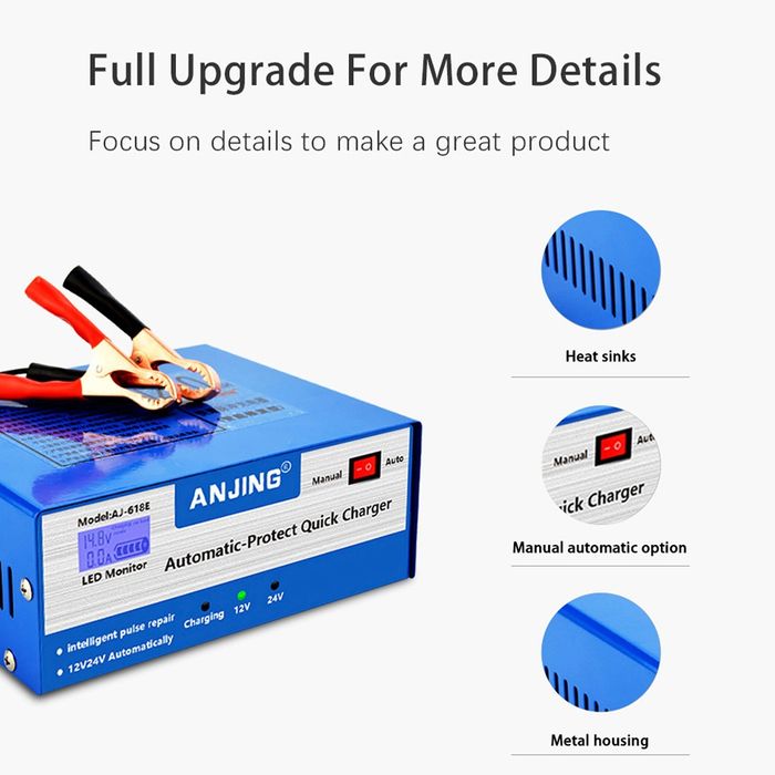 Carregador e reparador de bateria Aj-618E 12/24v 200Ah NOVO