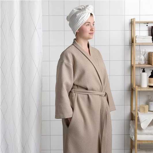 IKEA BJALVEN szlafrok beżowy wafelkowy L/XL nowy wyprany