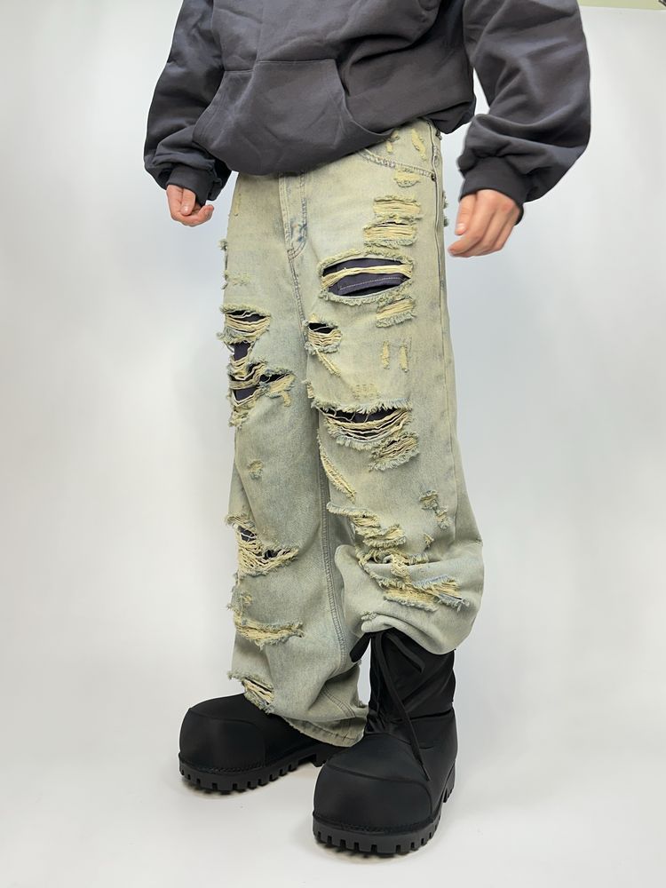 Рваные джинсы голубые distressed custom archive opium кастом штани M L