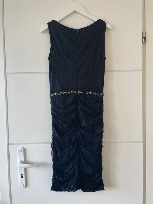 Elegancka super sukienka granat czerń koronka sylwester MANGO - r. S