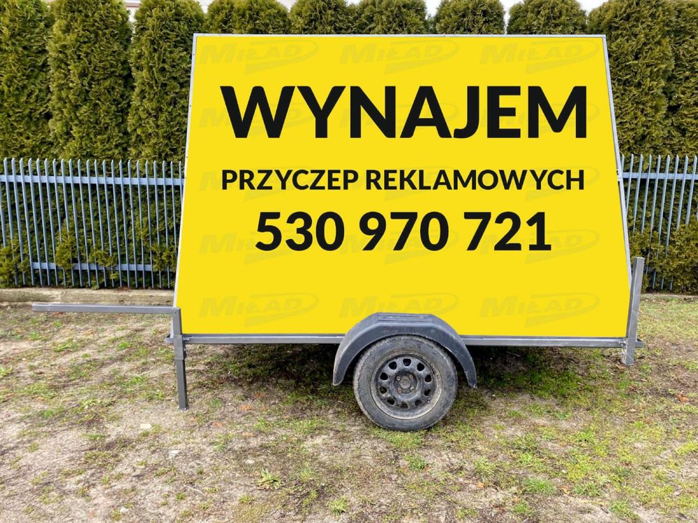 Przyczepa reklamowa wynajem przyczepka wybory kampania banery KASZUBY