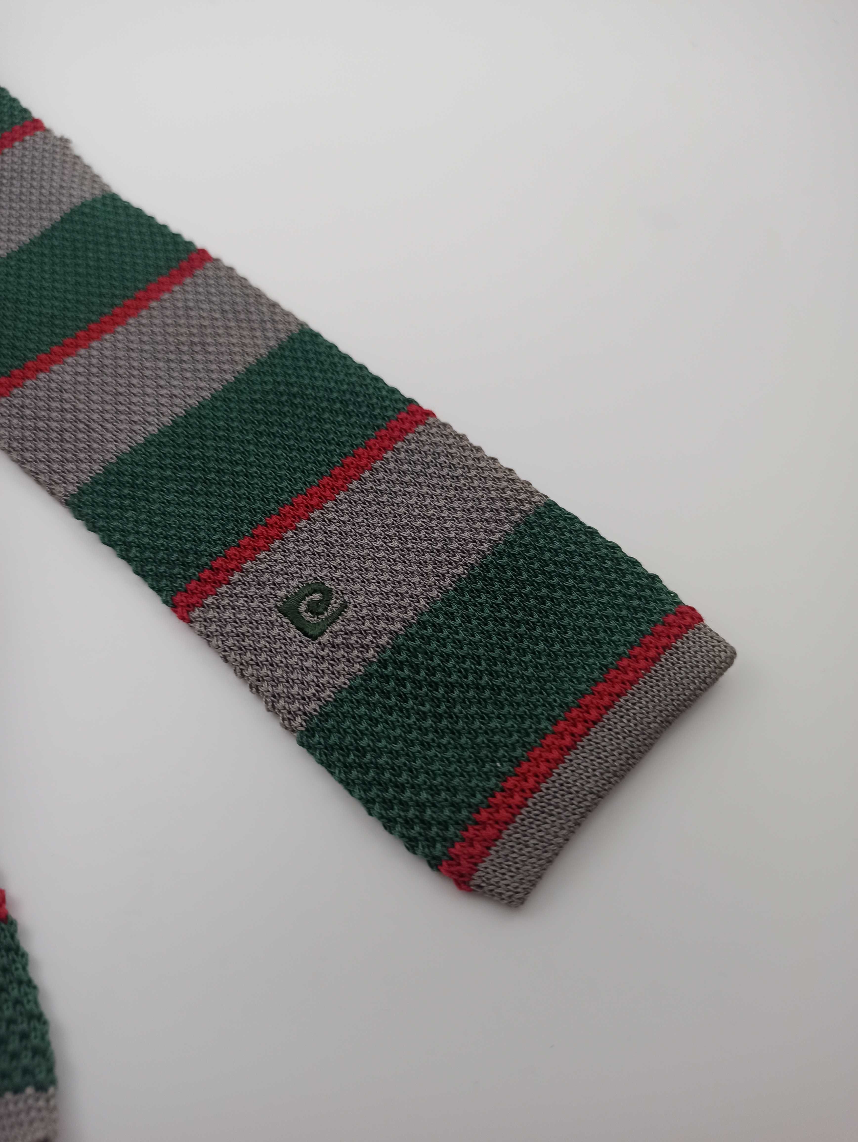 Pierre Cardin bawełniany krawat knit zielony paski pc02