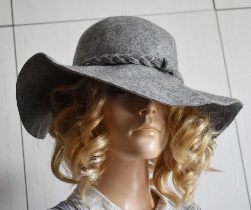 Kapelusz wełniany fedora panama wełna 100% z dużym rondem elegancki