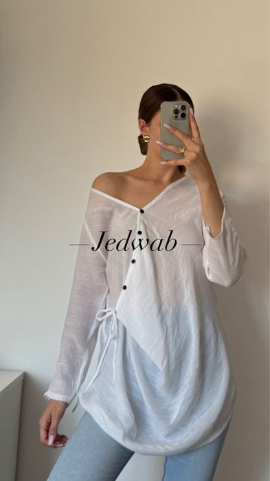 Biała koszula jedwab asymetryczna wiązana M L 38 40