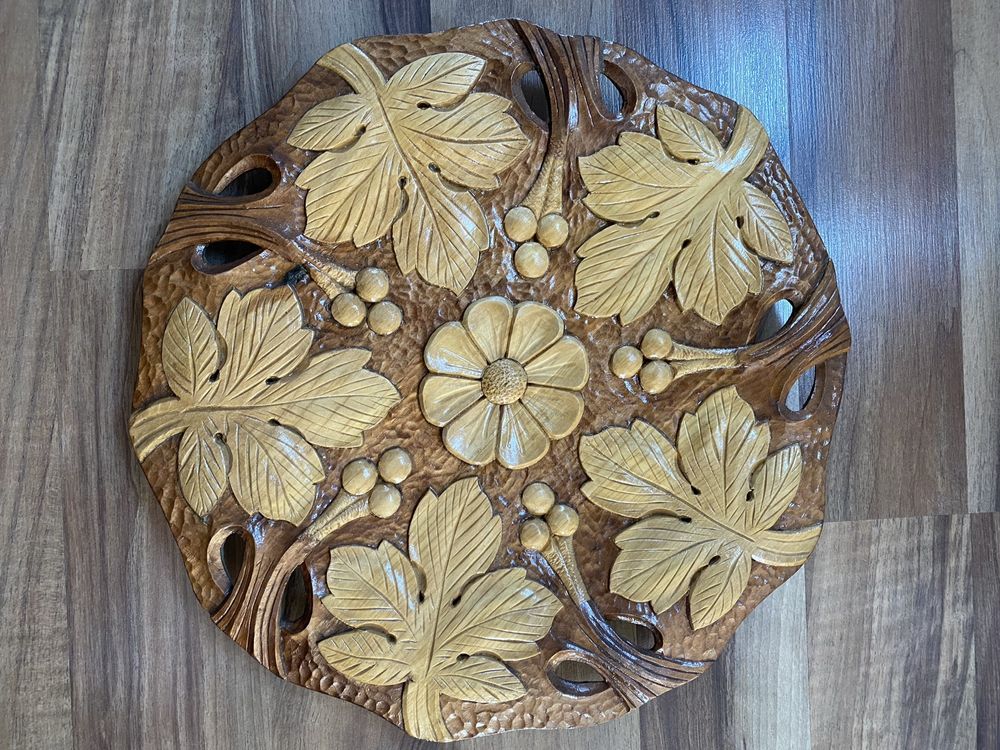 Kolekcjonerski drewniany talerz drewno drzeworyt dekoracja drewniana