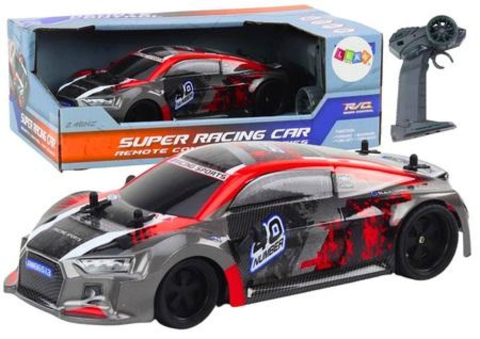 Auto R/c 1:18 gumowe koła drift czerwony pudełko,109x301 mm