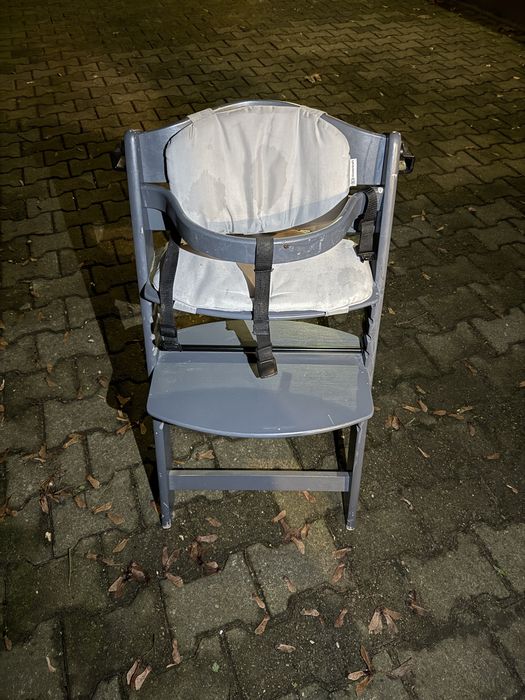 KINDERKRAFT ENOCK krzesełko do karmienia drewniane do karmienia szare