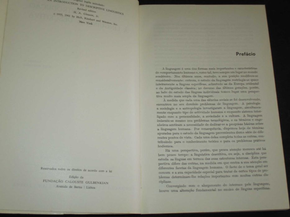 Livro Introdução à Linguística Descritiva Gleason Gulbenkian