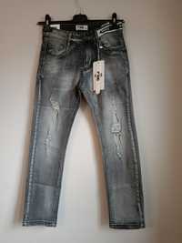 Spodnie jeansowe chłopięce szare modne z dziurami klasyczny jeans nowe