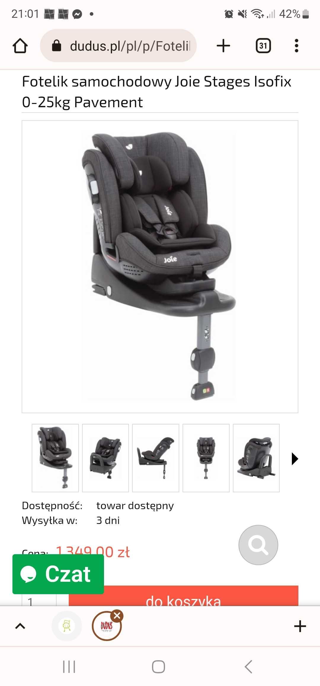 Fotelik Joie Stages Isofix 0-25kg, stan bdb