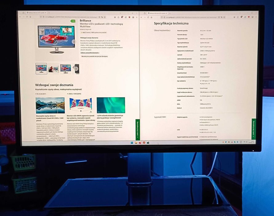 Monitor Philips BDM3270QP 32" 2560x1440 AMVA Ambilight 60Hz 4ms USB