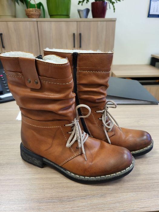 Botki kozaki oficerki Rieker 39 skórzane brązowe