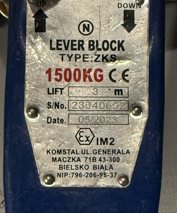 WCIĄGNIK ŁAŃCUCHOWY ZKS 1500KG 3M Sprawny 2023r Produkcji