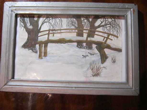 Картина, акварель, зимний пейзаж.