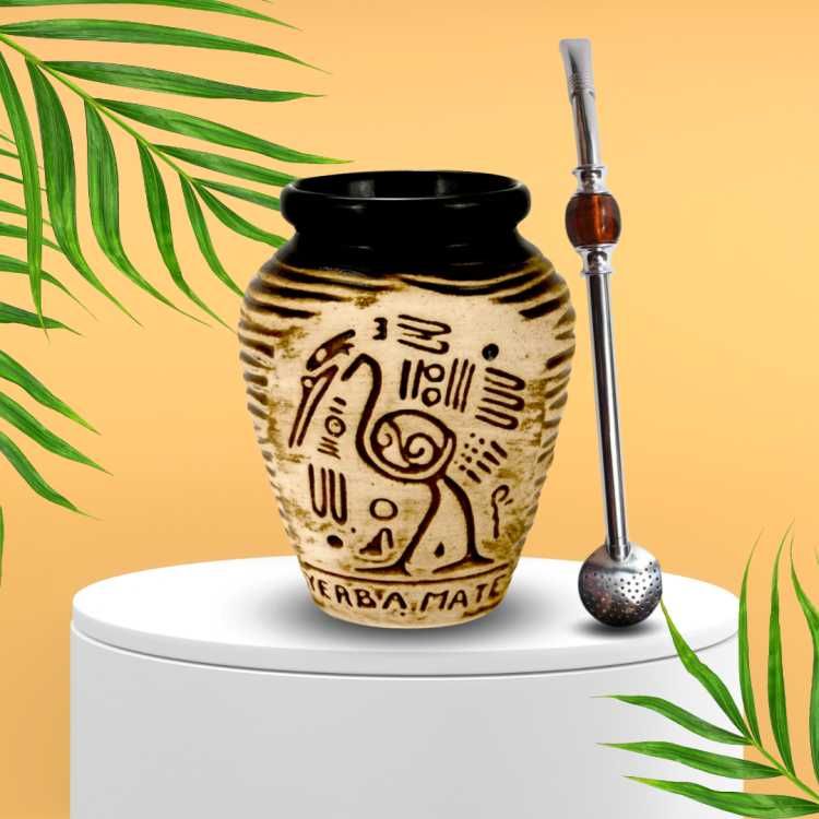 Słoneczny Zestaw do Yerba Mate Matero Aztek + Bombilla + Czyścik