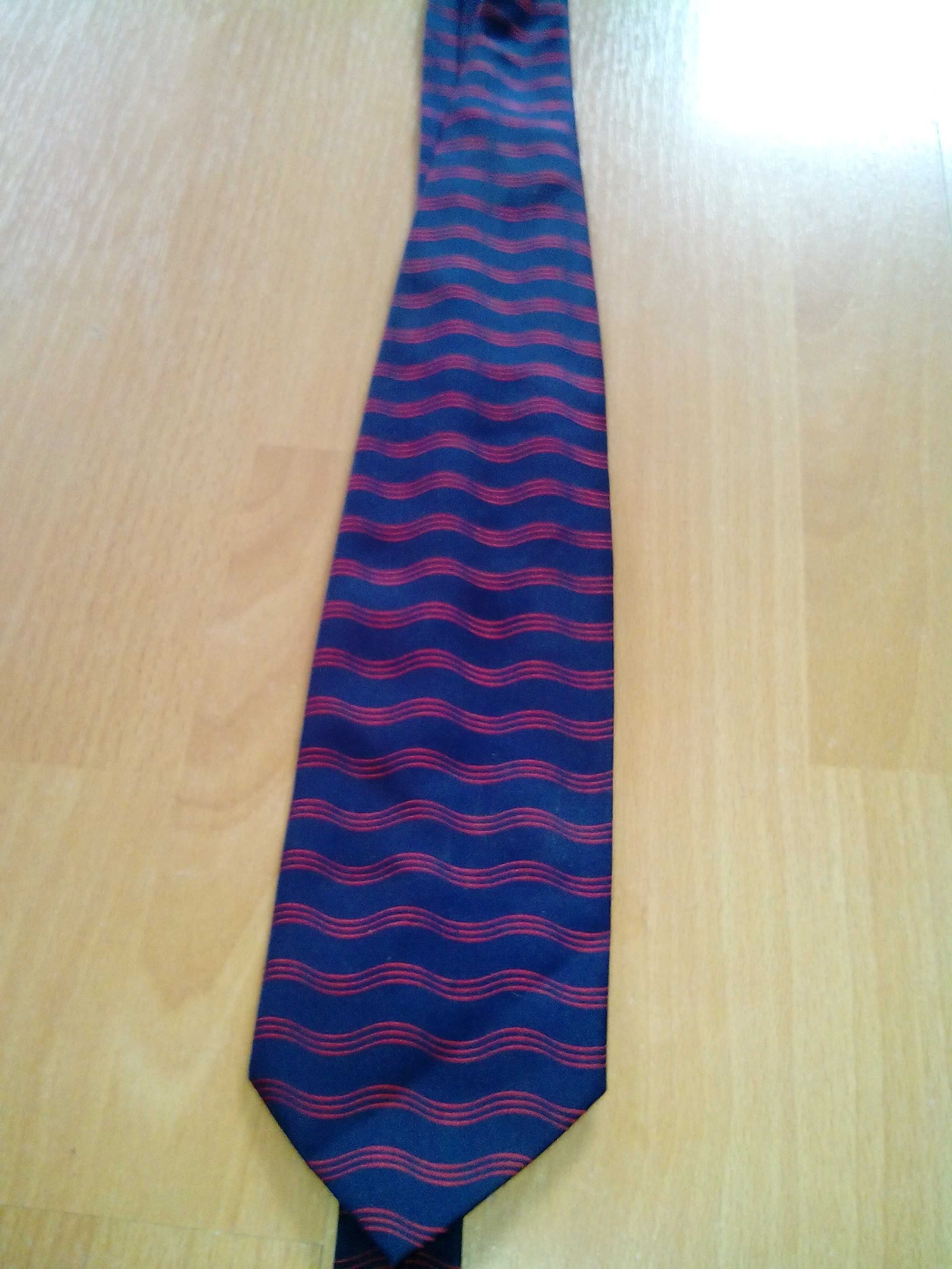 szeroki krawat męski, granatowo-czerowony