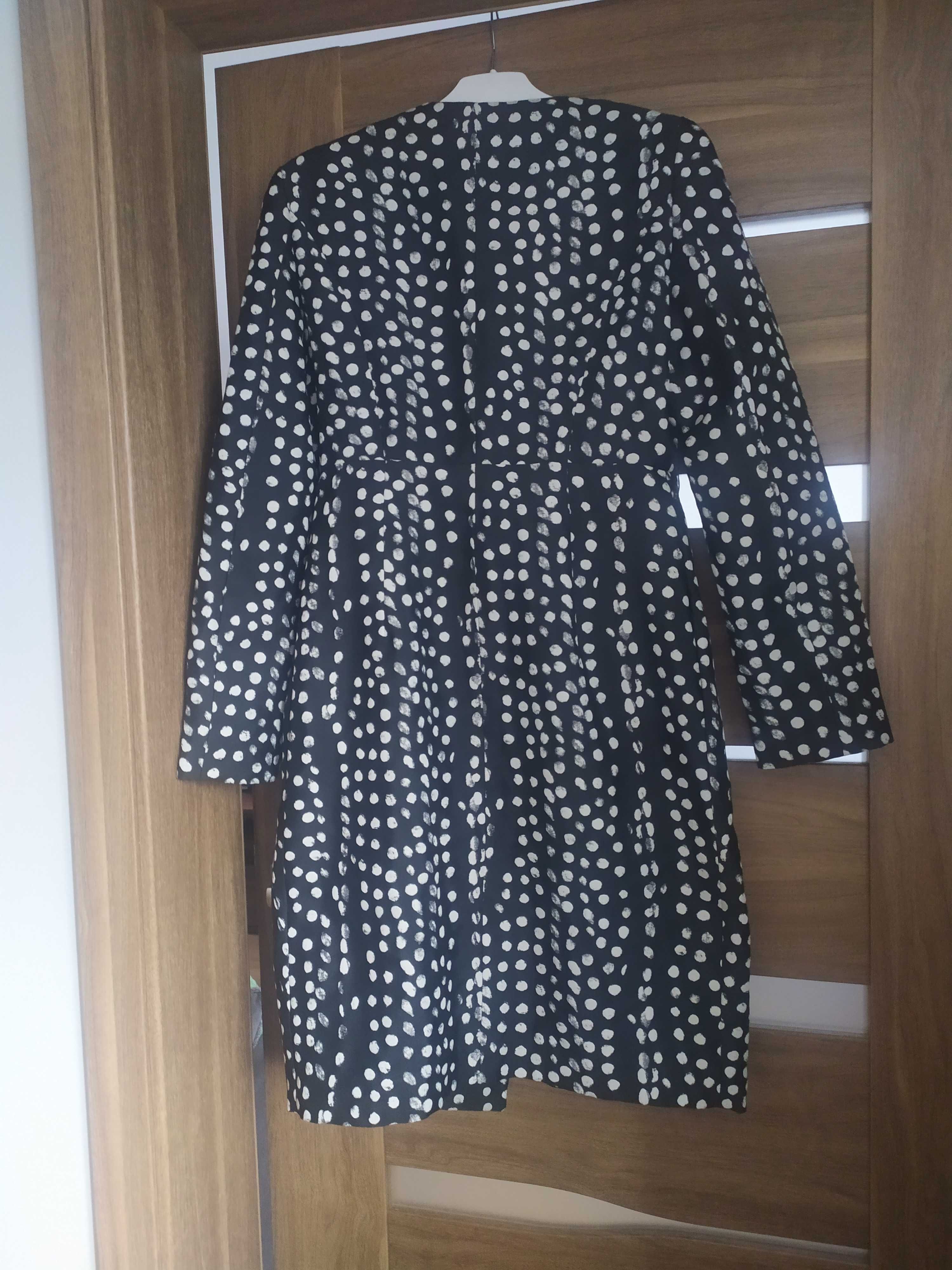 Elegancki płaszcz Max Mara 38 M czarny białe grochy kropki jesienny
