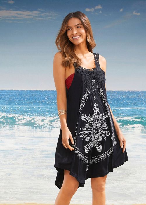 B.P.C sukienka plażowa tunika czarna z białym wzorem asymetryczna ^48/