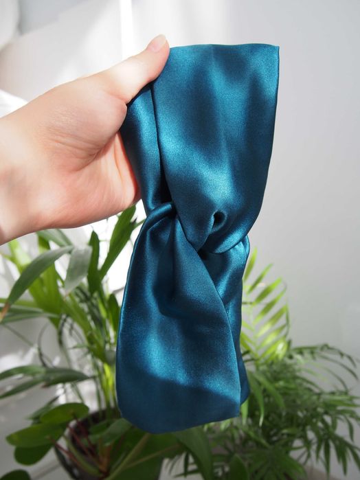 Opaska jedwabna bambusowa lniana 100% na głowę do włosów ozdobna